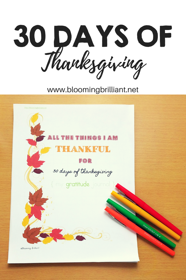 Practice Gratitude all month in November. Teach being thankful for 30 days of Thanksgiving with our printable thankful journal.